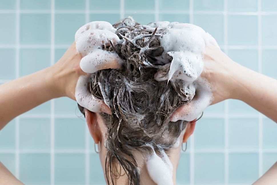 Girl washing hair